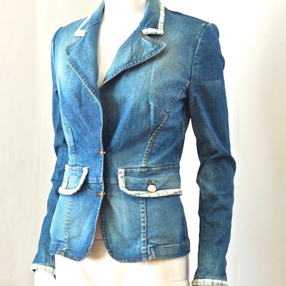 Dolce & Gabbana Denim Blazer With Blue & White Trim - Italy